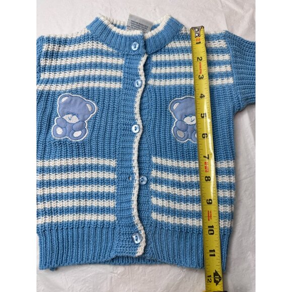 Mac Henry Sweater Outfit Boy Set Blue Stripes Teddy Bears Cardigan Top 12M Vtg - Picture 5 of 10